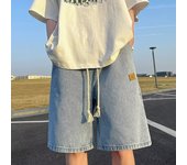 Men Basic Loose Outdoor Sports Casual Shorts Male Daily Knee Lenght Denim Short Pants Straight Wide Leg Wash Summer Short Jeans