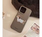 Cute Brown Blue Pink Phone Cases for iPhone 16 Plus Pro Max 15 14 13 12 Cartoon Embroidery Puppy Protective Phone Covers