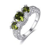 Olive Green Crystal Round Stone Engagement Rings For Women Vintage Silver Color Wedding Band August Birthstone Jewelry Accessory