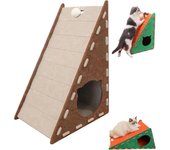 Rascador de fieltro para gatos con pelota de peluche, cama de fieltro, rascador triangular vertical, juguete duradero para gatos de interior que evita daños en los muebles (gris)
