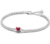 Pandora Pulsera de Tenis para Mujer, Corazón Rojo Brilliant, Plata 590041C02