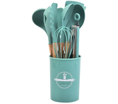 Set De Utensilios De Cocina De Silicona Con Manos De Madera No Adherente 12 Piezas Incluye Cesta De Almacenamiento Utensilios De Cocina Sin Pegamento