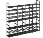 Zapatero Ajustable de 8 Niveles - Organizador para 64 Pares, Estante de Tubos de Acero y Tela no Tejida, Ahorra Espacio, Ideal para Entrada, Armario y Garaje, Negro