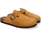 PuntoSalao Zuecos planos cómodos diseño hebilla para mujer color taupe M-231E