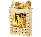 HOMCOM Calendario de Adviento para Llenar con Iluminación LED y 24 Cajones Cuenta Regresiva Calendario de Adviento de Madera de Navidad Decoración en Mesa 36x9x52 cm Natural