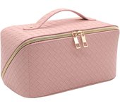 Neceser de viaje de gran capacidad, neceser rosa, neceser portátil con asa, neceser impermeable.