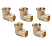 SUINGA Pack 5 Codo latón Macho Hembra 3/4'' | Accesorio latón Aenor | Codo roscado 3/4'' | Unión Tubos Riego | Conector Latón Tubos