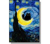 Famous Paintings Mona Lisa Starry Night With Funny Black Cat Poster Canvas Painting Sunflower Reproduction Wall Art Home Decor