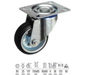 SANCO STORE - WOLFPACK LINEA PROFESIONAL Rueda Industrial Goma Negra Placa   80 mm.