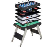 HOMCOM 6 en 1 Mesa Multijuegos para Niños de 7+ Años con Ruedas Mesa de Billar Futbolín Ping Pong Aro de Lanzamiento Hockey sobre Hielo Aire Hockey para Familia 120x88x79 cm Negro