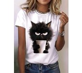 Cat Print T-shirt, Casual Short Sleeve Crew Neck Top For Spring & Summer, Women's Clothing