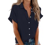 Womens Short Sleeve Shirts Solid Color Casua Button Down Blouse Tops With Chest Pocket Tops for Women Womens Tops and Blouses