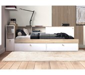 Vente-unique - Cama 90 x 190/200 cm con almacenamiento - Blanco y natural + Somier - LIARA