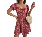 Vestidos Verano Mujeres Casual Vestidos Cortos Floral Vestido Playa Boho Fashion Gasa Cuello en V Vestidos Mangas Cortas Mini Vacaciones Vestido Swing Bohemio Vestidos Playeros