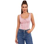 Sleeveless Scoop Neck Tie Front Lace Trim Tank Top