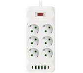 2m-Regleta De Enchufes Con 6 Tomas De Corriente Para Europa Con Interruptor, Enchufes De CA Y 4 Puertos De Carga Rápida USB Y 2 Tipo-C PD, 2500W/10A,La Oficina, El Dormitorio Y La Sala De Juegos, Protector Contra Sobretensiones