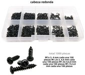 1000pcs Mini Micro Small Tapping Wood Screw Set Kit for Toy Car Electronic Products Glasses Phone M1 M1.2 M1.4 M1.7 Black Steel