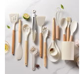 12Pcs Wooden Handle Kitchen Utensils Set Silicone Non-Stick Cookware Spatula Shovel Egg Beaters Home Kitchenware Cooking Tools
