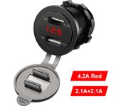 Cargador USB Voltímetro Enchtek de Coche 4.2A con Enchufe para Llanta Doble Carga Rápida LED 12V/24V