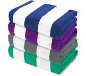 Toallas de Playa de Rayas Grandes de modelo Cabaña, paquete de 4, Exclusivos de Mezcle, toalla de Playa de microfibra suave y Liviana, toalla de piscina de viaje de Alta absorción (30 "x 60", Azul/Green/Amarillo/Pink)