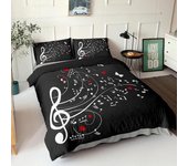 Juego de funda nórdica con notas musicales - MARCA - Negro - Microfibra premium - Cremallera oculta - 140x200cm