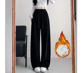 Women Chic Version Straight Leg Wide Leg Pants Lady Loose Elastic High Waisted Trousers Female Fashion Plush Thermal Sweatpants