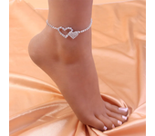 Bling Double Heart Anklet For Women Crystal Cubic Zirconia Chain On The Leg Summer Beach Ankle Bracelet Wedding Foot Jewelry