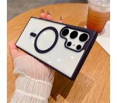 Frosted Frame Magnetic Magsafe Cases for Samsung Galaxy S24 S23 S22 Ultra Plus Wireless Charging Acrylic Bumper Cell Phone Cover