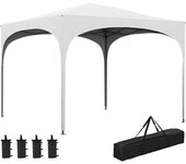 Carpa Plegable 3x3 m Cenador de Jardín Altura Ajustable con Bolsa de Transporte Impermeable Anti-UV y Bolsas de Arena Gazebo para Exteriores Jardín Patio Blanco