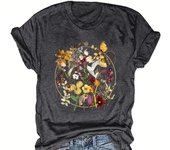 flower print t-shirt, short sleeve crew neck casual top for summer & sprng, women's clothing