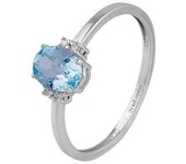 Anillo Oro Blanco con 4 Diamantes y 1 Agua Marina - GRN-113-003