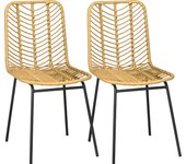 HOMCOM Pack de 2 Sillas de Comedor de Ratán Sintético Sillas de Cocina de Mimbre con Patas de Acero para Salón Dormitorio Carga 120 kg Natural