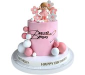 20pcs Girl Cake Topper Foam Balls  Decorations  With Small Flowers For Baby Shower Birthday Anniversary Party Decorations (Pink)