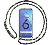 Tumundosmartphone Funda Colgante Transparente para Realme 6 con Cordon Verde / Dorado