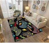 Alfombra De Dormitorio Gamer 3D Controlador Moderno Alfombra Antideslizante para Sala De Estar Decoración De Consola De Juegos con Letras De Graffiti Alfombras De Franela Suave para Adolescentes Niños (100x150cm)