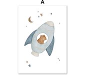 Boho Space Rocket Bear Rabbit Hedgehog Bee Flowers Nursery Posters Wall Art Print Canvas Painting Baby Kids Room Home Decoration