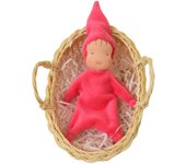 6 inch hand made waldorf soft doll with rattan basket