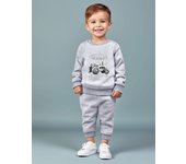 Boys round neck long sleeved hoodie set with cartoon black and white car letters printed versatile pants two-piece set 641A
