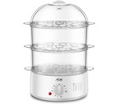 DAM. Vaporera eléctrica triple nivel transparente multiusos libre BPA, tecnología envolvente 360º. 22x18,5x34,7cm