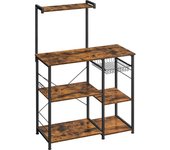 VASAGLE Estantería de Cocina, Soporte para Microondas y Panadería, Estantería de Almacenamiento con Cesta de alambre, 6 ganchos, para Especias, Ollas y Sartenes, Beige Roble y Blanco Clásico/Marrón Rústico y Negro/Greige y Black