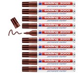 edding 3000 marcador permanente - marron - 10 rotuladores - punta redonda 1,5-3mm - indeleble de secado rapido - resistente al agua y a los borrones - carton, plastico, madera, metal, tela - universal