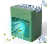 Mini enfriador de aire, aire acondicionado portátil con humidificador, carga USB, 3 velocidades ajustables y luces LED de 7 colores, para el hogar, dormitorio, oficina, exterior (verde)