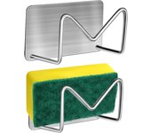 Paquete de 2 soportes para esponjas autoadhesivos, soporte para esponjas de acero inoxidable 304 para fregadero de cocina, soporte para esponjas sin perforaciones para escurridor, color plateado