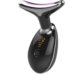 Terapia de luz roja para rostro y cuello, masajeador facial y de cuello, herramienta de masaje facial de 7 colores para arrugas, papada, masajeador facial vibratorio con termales para el cuidado de la piel (negro)