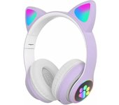 Foldable Bluetooth Headphones, Cat Ear Led Light Up Wireless Kids Headphones, 10 Hours Playtime, Kids Headphones with Microphone Over Ear for School