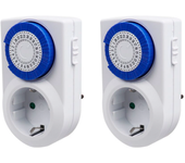 Enchufe Eléctrico Temporizador Mecánico de 24 Horas, Conmutación Cada 15 Minutos, Interruptor ON/Off, 230V 16A, Color Blanco, pack 2 unidades