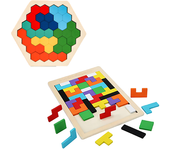 Wooden Blocks Puzzle Brain Teasers Toy Tangram Jigsaw Intelligence Colorful 3D Russian Blocks Montessori Educational
