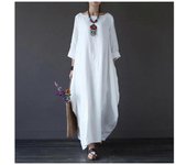 Vestido de Verano para Mujer Vestido Largo de Lino Suelto de Algodon de manga Largo para casual