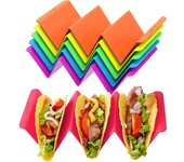 Colorido Taco Holder Stands Juego de 6-Placas de bandeja grandes Premium con capacidad para 3 o 2 tacos cada uno, Material DE SALUD DE PP muy duro y resistente, apto para lavavajillas y microondas