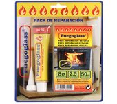 Kit reparacion estufas/chimeneas, cola refractaria y cordon fibra vidrio 8 mm. x 2,5 m.